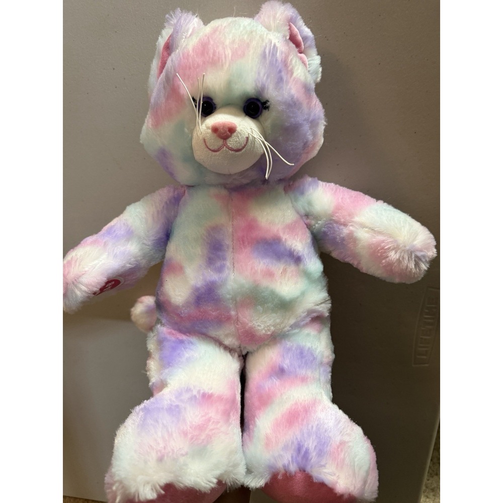 Build A Bear BAB Pastel Swirl Kitty Plush Stuffed Animal Cat Pink Purple White